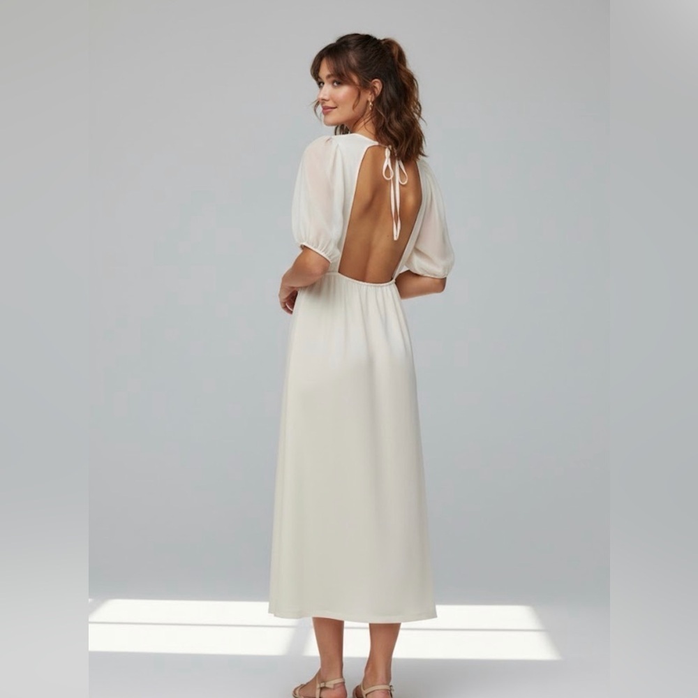 Zara Ethereal Backless Midi Dress - Sheer Front Detail